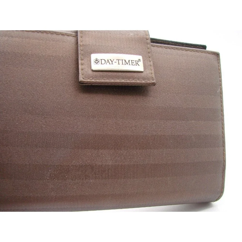 Day-Timer Navigator Brown Satin Striped Planner Binder 6 Rings Snap Tab Closure